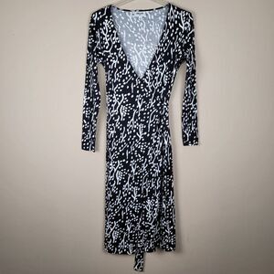 Diane Von Furstenberg Target Midi Wrap Dress Sea Spots Black White Size XS